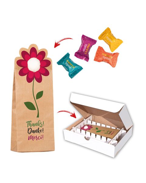 Mailing box Flower Bag 'Thank you' with Merci with advertising