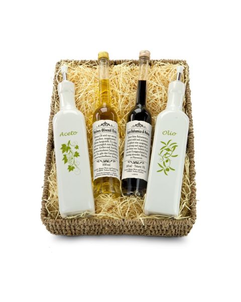 Present vinegar and oil dispenser in basket