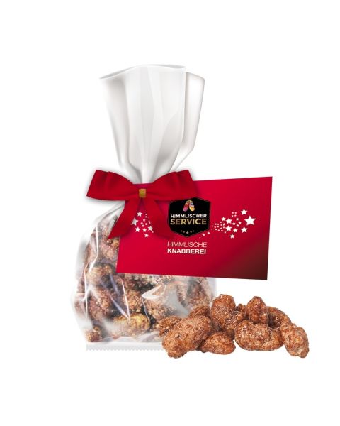 30 g organic fire-roasted almonds in flat bags with promotional card