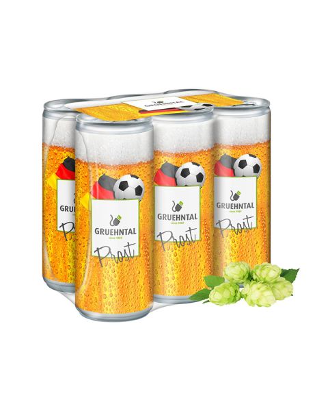 Beer six-pack with advertising print