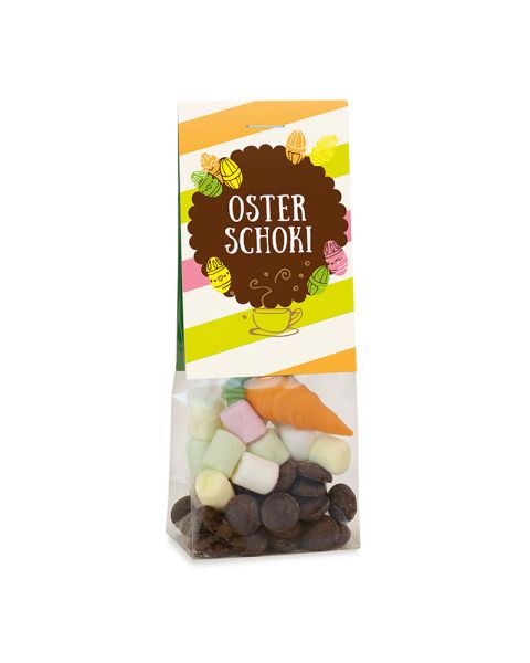 30 g snack bag Hot Easter chocolate with advertising tag