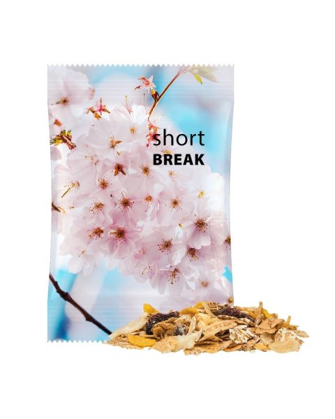 60 g apple and cranberry muesli in promotional bag with promotional print