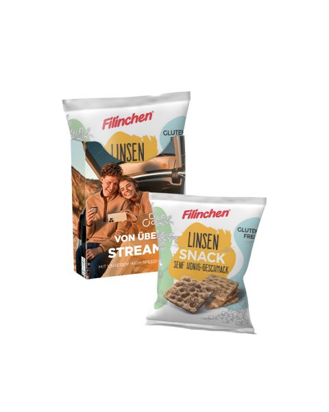 30 g Filinchen lentil snack mustard/honey in promotional cardboard packaging with promotional print