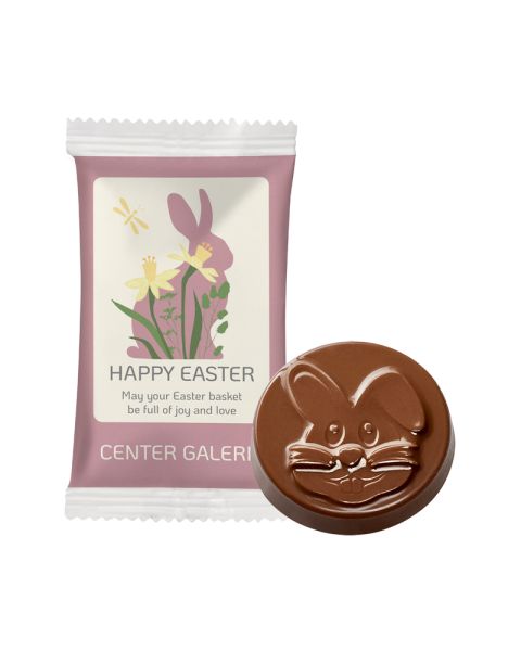 10 g Osterhasen-Schokoladentaler im Papierflowpack mir Werbedruck