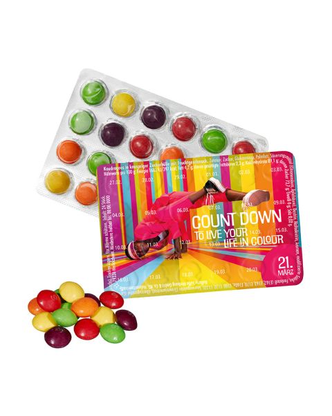 Tiniest calendar Skittles with promotional print