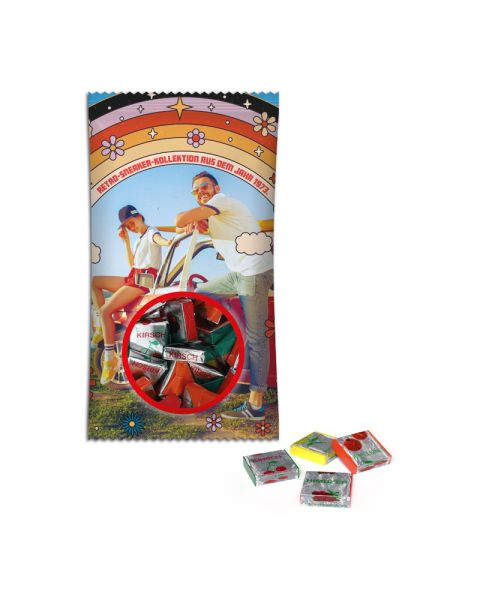100 g Retro Fruchtkaramellen im Werbetütchen mit individueller Bedruckung