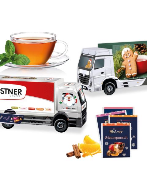 3D Advent calendar truck with Meßmer tea with advertising print