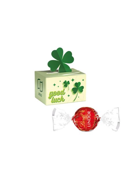 Lindt LINDOR Milchkugel in Geschenkbox mit Kleeblatt und Werbedruck