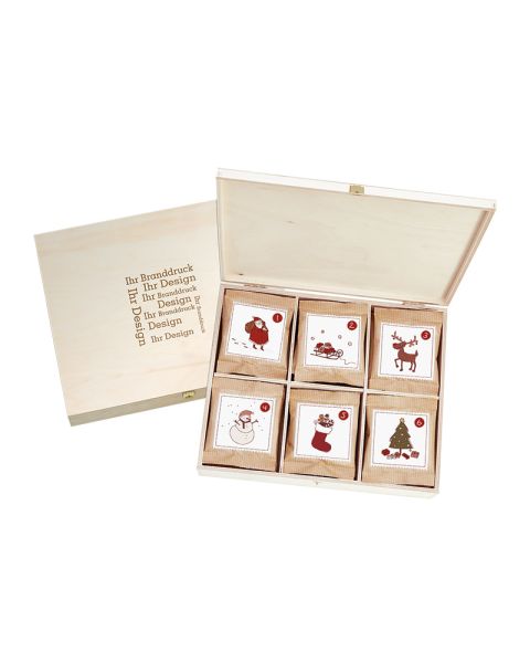 Snack-Adventskalender in der Birkenholzkiste mit Branddruck