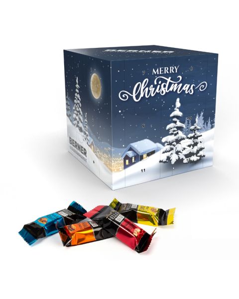 Lindt HELLO mini sticks Advent cube made from 100% cardboard with logo print