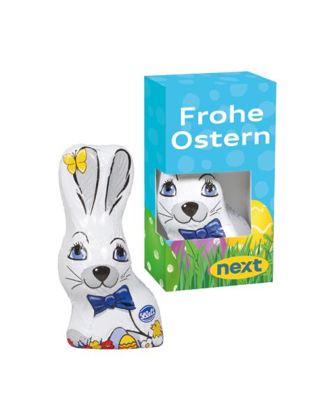 40 g Klett Osterhase In Sichtfesterkartonage mit Werbedruck