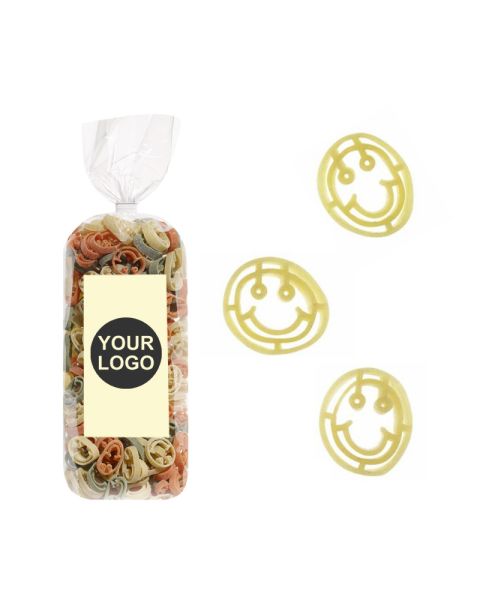 250 g Werbe-Nudeln in Smiley-Form im Standbeutel mit Werbeetikett