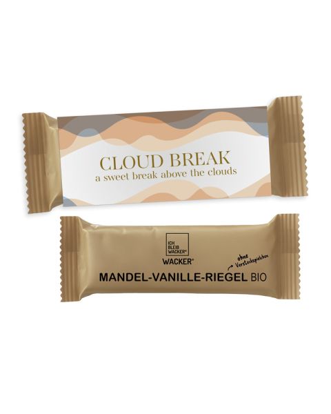 Veganer Bio Mandel-Vanille-Riegel im Schuber mit Werbedruck