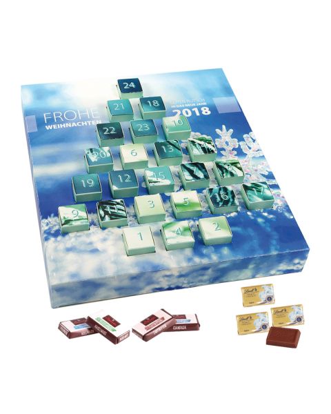 Tannenbaum Adventskalender mit Schoko-Naps und Logodruck