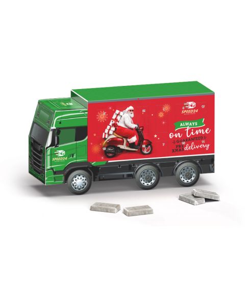 LKW Adventskalender Fairtrade Alpenmilch-Schokotäfelchen mit individuellem Werbedruck
