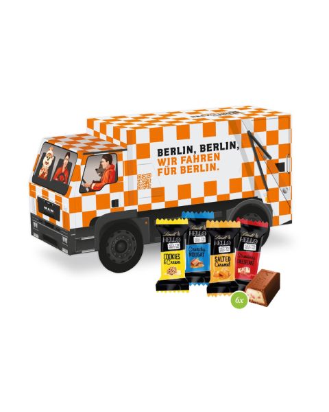 3D Präsent LKW mit Lindt HELLO Mini und Werbedruck