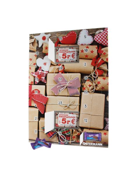 Gutschein-Adventskalender mit Milka-Täfelchen und 2 Gutscheinen