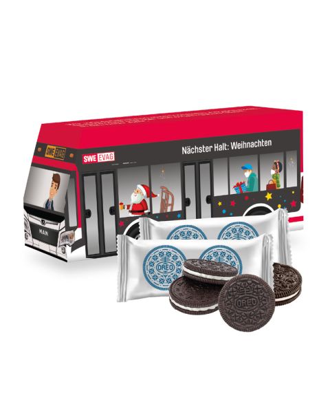 3D gift bus OREO chocolate biscuits with advertising print
