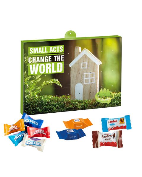 Eco Advent calendar with Ritter SPORT, Milka Favourites Mix, Kinder Mix and promotional print