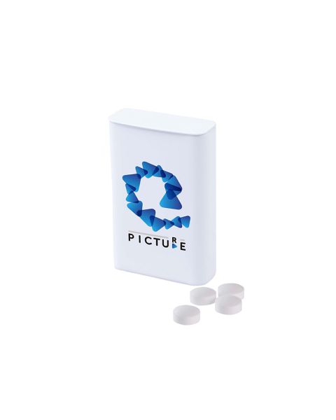18 g zuckerfreie Pfefferminzpastillen in Pocketdose mit Logodruck