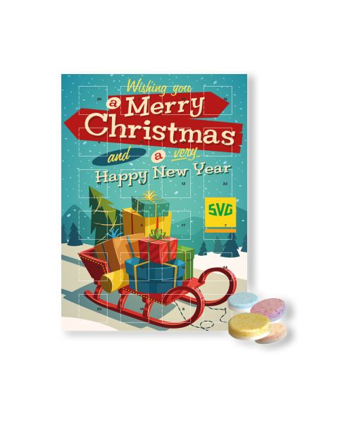 Table calendar with fizzy sweets and promotional print