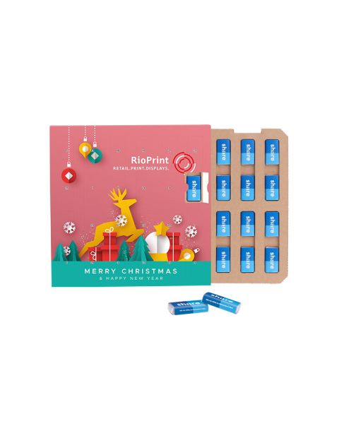Bar Advent calendar with Share chocolate, paper inlay and advertising print