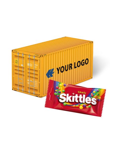 3D present container with Skittles Fruits or Crazy Sours and promotional print