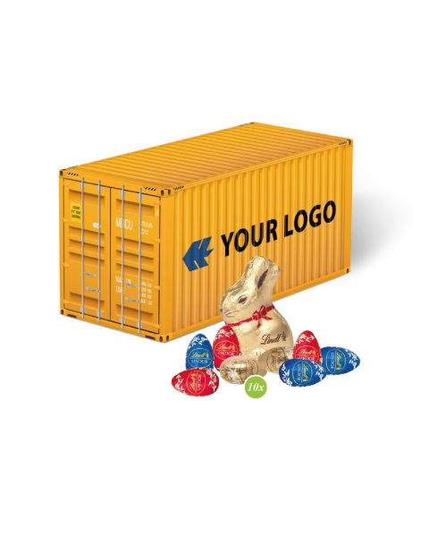 3D Präsent Container Ostern mit Lindt Schokoladenmischung und Werbedruck