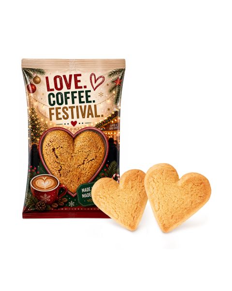 Herz-Kaffeekeks im Werbetütchen mit Logodruck