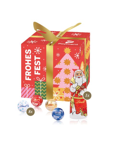 Präsent Feine Bescherung mit Lindt Minis und Nikolaus und einem Rundum-Werbedruck