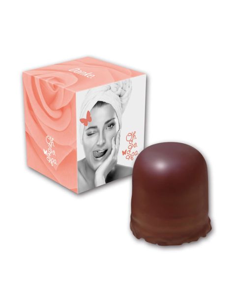 Schokokuss in Werbekartonage mit Rundum-Werbedruck