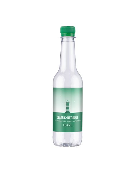 430 ml natural mineral water classic in a longneck bottle with promotional label