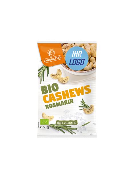 50 g LANDGARTEN Bio Cashews Rosmarin im original LANDGARTEN Papiertütchen mit Werbeaufkleber