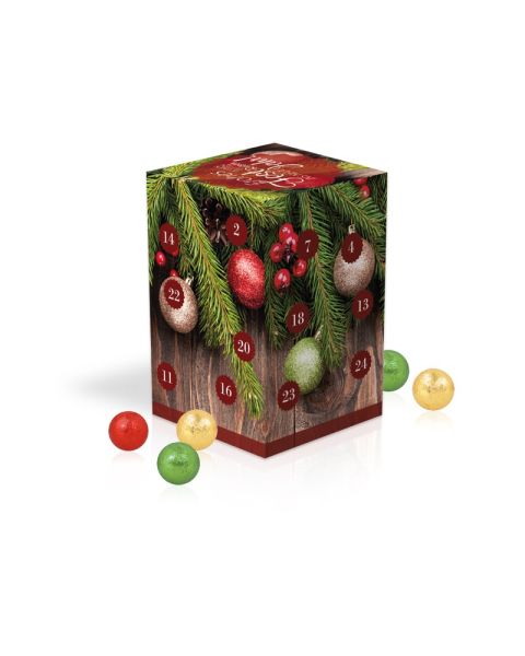 Advent calendar cube XL with Fairtrade chocolate and all-round advertising print