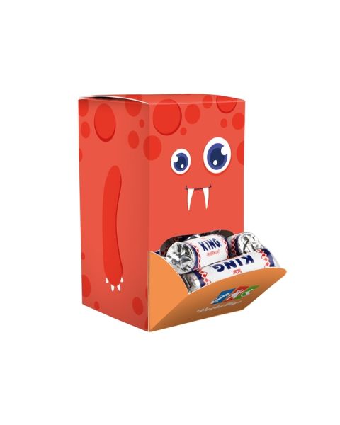 Promotional box with mini rolls of KING peppermint and promotional print