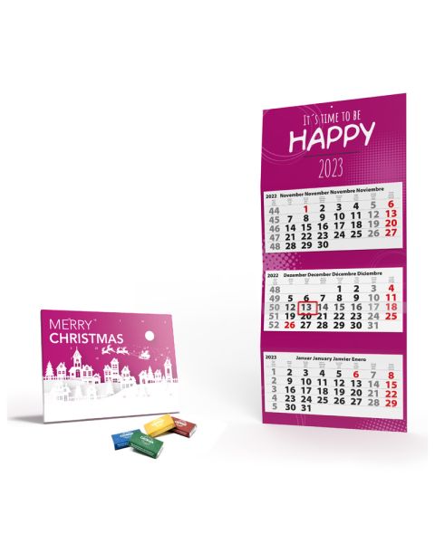 Annual calendar with ChoViva Advent calendar and advertising print