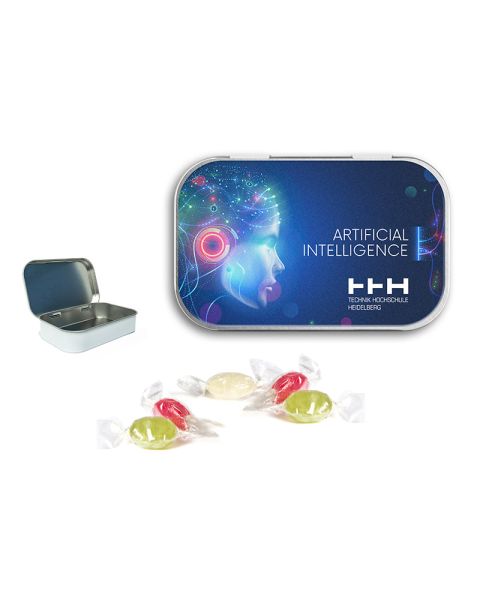 Nostalgic tin with sweets and promotional print