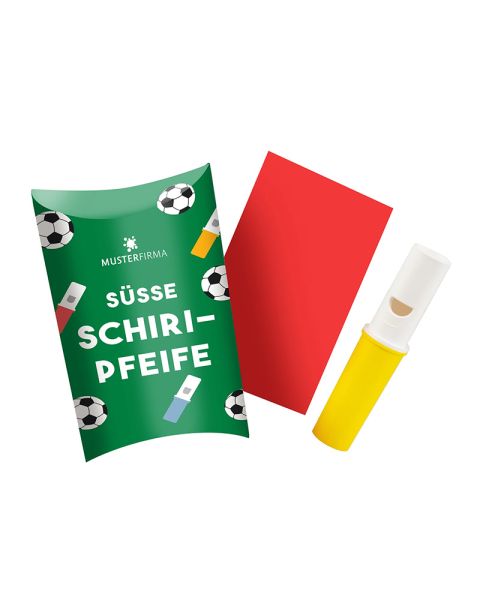 Traubenzucker-Schiri-Pfeife in Mini-Kissenverpackung mit Rundumdruck