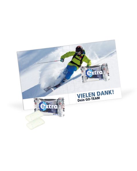 Advertising folding card with Wrigley's chewing gum and advertising print