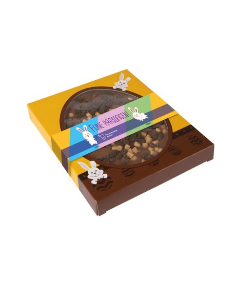 85 g milk chocolate, dark chocolate and caramel bar in a window box with promotional sleeve
