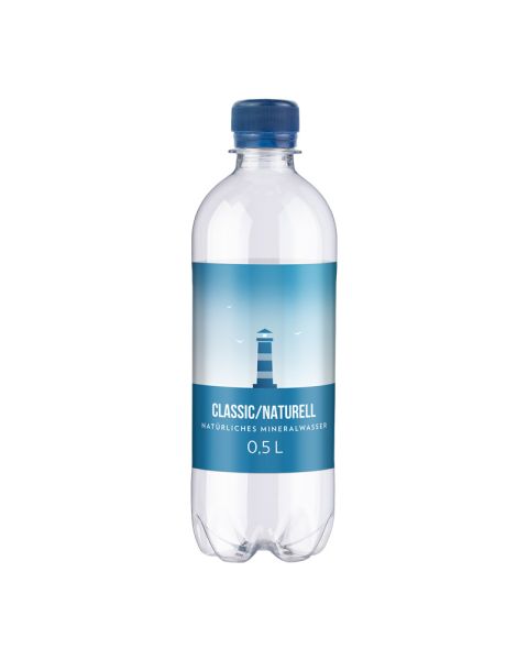 500 ml natural mineral water in tube bottle with promotional label
