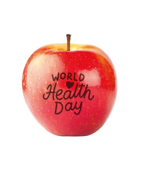 Red apple with standard print World Health Day