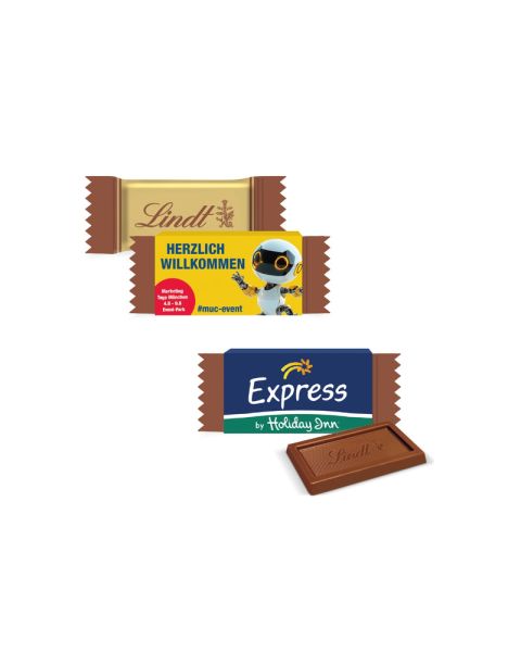 Lindt Vollmilch Schokotäfelchen im bedruckten Werbeschuber