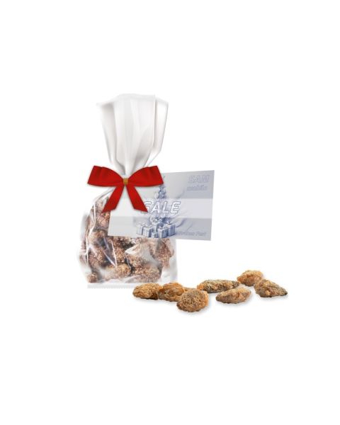 Express Feuergebrannte Mandeln ohne Zuckerzusatz mit Schleife und Werbekarte