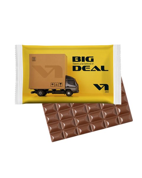 60 g Vollmilch Schokoladen-Tafel im bedruckbaren Papierflowpack