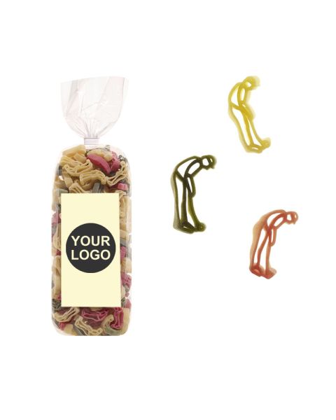250 g Werbe-Nudeln in Golfspieler-Form im Standbeutel mit Werbeetikett