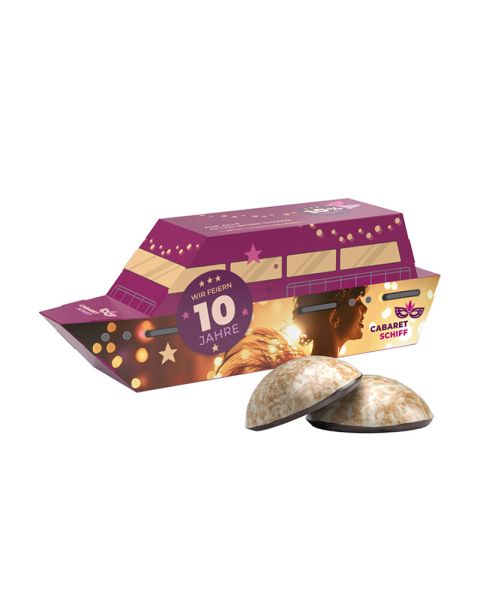 3D gift ship with 4 gingerbread cookies and advertising print