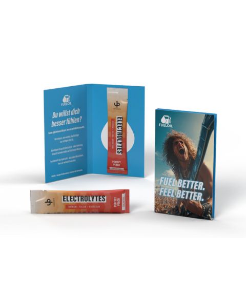 Upsters Electrolytes PERFECT PEACH In einer Klappkarte mit Werbedruck