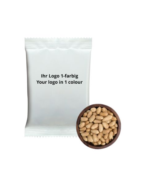 Jumbo Erdnüsse geröstet & gesalzen im Flowpack mit Werbedruck 1-farbig