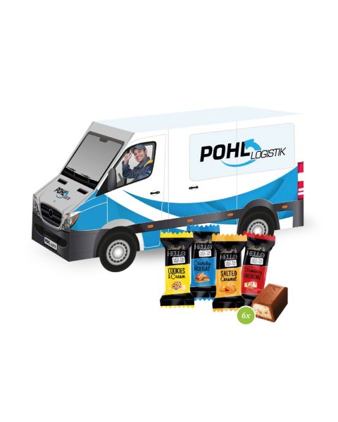 3D present transporter with Lindt HELLO Mini and promotional print
